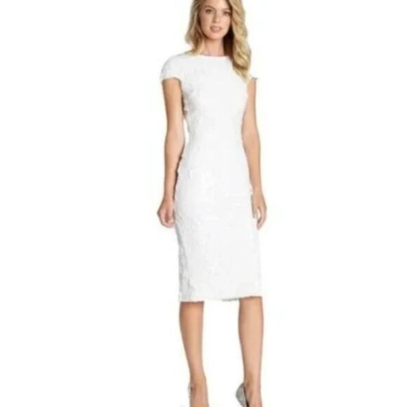 Dress the Population marcella white Sequin Bodycon low back Midi Dress Small - Picture 1 of 14